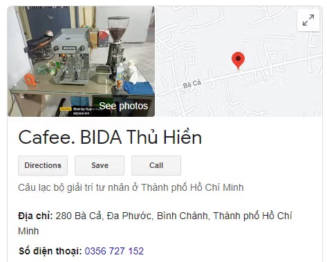 Cafee. BIDA Thủ Hiền