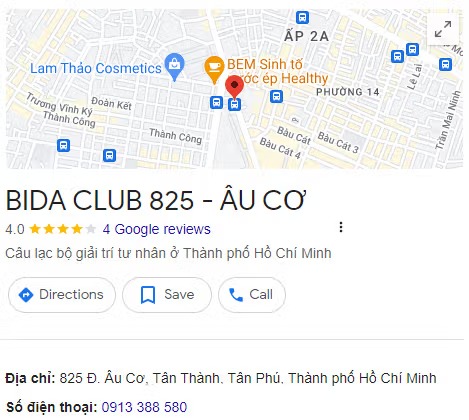 BIDA CLUB 825 - ÂU CƠ
